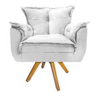 Poltrona Opala Base Giratória De Madeira Suede Branco - Doce