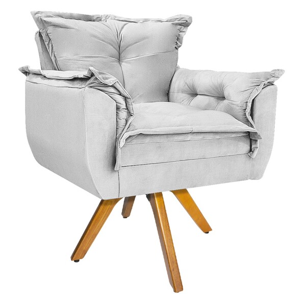 Poltrona Opala Base Giratória De Madeira Suede Branco - Doce