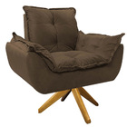 Poltrona Opala Base Giratória De Madeira Suede Marrom - Amare