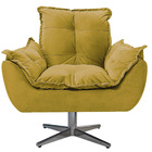Poltrona Opala Base Giratória De Metal Suede Amarelo - Amaren