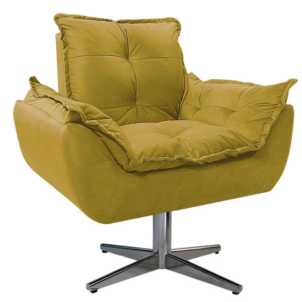 Poltrona Opala Base Giratória De Metal Suede Amarelo - Amaren