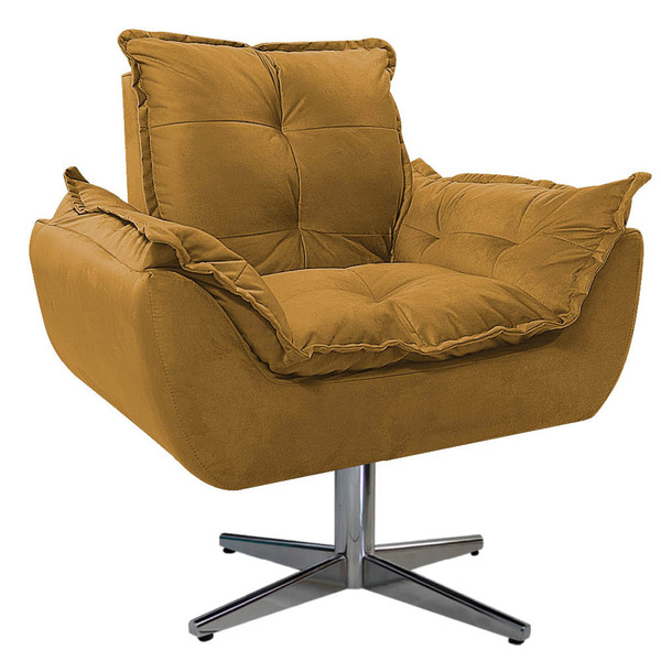Poltrona Opala Base Giratória De Metal Suede Mostarda - Amare