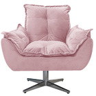 Poltrona Opala Base Giratória De Metal Suede Rosa Bebê - Amar
