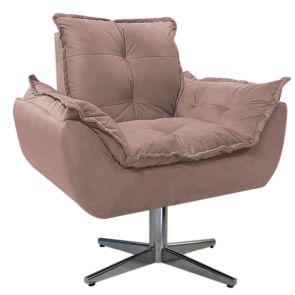 Poltrona Opala Base Giratória De Metal Suede Rosê - Amarena M