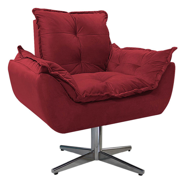 Poltrona Opala Base Giratória De Metal Suede Vermelho - Amare