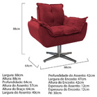 Poltrona Opala Base Giratória De Metal Suede Vermelho - Amare