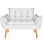 Poltrona Opala Branco Namoradeira 2 Lugares Pés Madeira