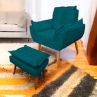 Poltrona Opala Com Puff Opala Para Sala E Quarto Suede Azul T
