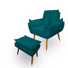 Poltrona Opala Com Puff Opala Para Sala E Quarto Suede Azul T