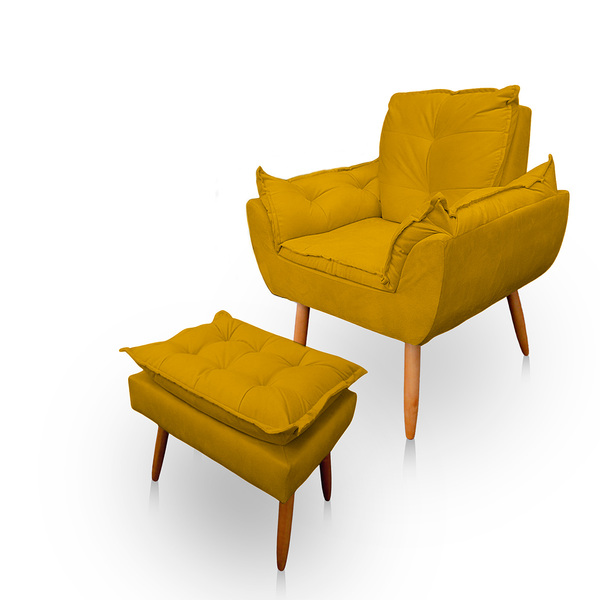 Poltrona Opala Com Puff Opala Para Sala E Quarto Suede - Jylc