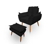 Poltrona Opala Com Puff Opala Para Sala E Quarto Suede Preto