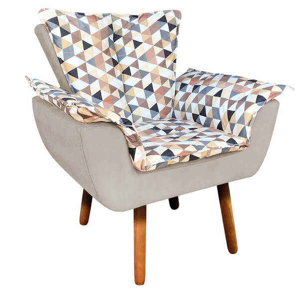 Poltrona Opala Composê D87 Com Suede Pés Palito D'rossi - Bege