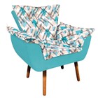 Poltrona Opala Composê Suede Azul Turquesa Com Estampado Traç