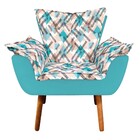 Poltrona Opala Composê Suede Azul Turquesa Com Estampado Traç