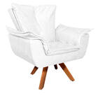 Poltrona Opala Corino Glow Branco Base Giratória Madeira Tana