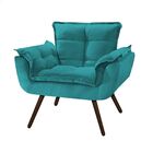 Poltrona Opala Decorativa Pés Palito Suede Azul Turquesa