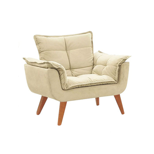 Poltrona Opala Decorativa Pés Palito Suede Bege Para Sala E Q