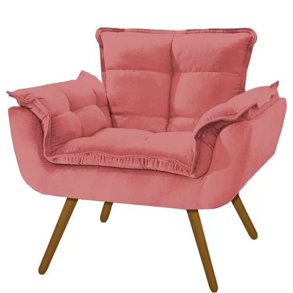 Poltrona Opala Decorativa Pés Palito Suede Rosa