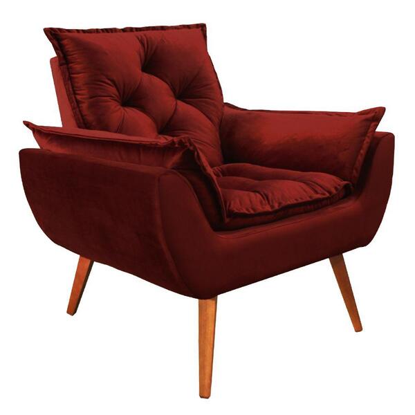 Poltrona Opala Decorativa Veludo Bordo Kasa Sofá