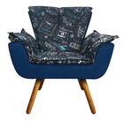 Poltrona Opala Estampado Preto Escrito D62 E Suede Azul Marin