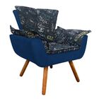 Poltrona Opala Estampado Preto Escrito D62 E Suede Azul Marin
