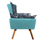 Poltrona Opala Estampado Preto Escrito D62 E Suede Azul Turqu