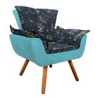 Poltrona Opala Estampado Preto Escrito D62 E Suede Azul Turqu