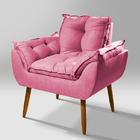 Poltrona Opala Estilo Retrô Suede Rosa - Vallisa Decor