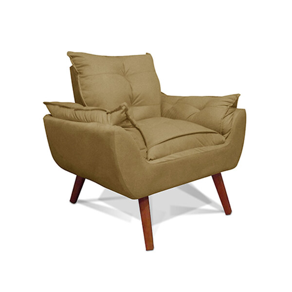 Poltrona Opala Pés Palito Decoração Recepção Suede Capuccino