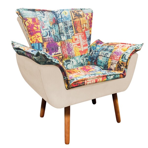 Poltrona Opala Street D05 E Suede Bege Pés Palito Castanho D'