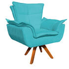 Poltrona Opala Suede Azul Tiffany Base Giratória Madeira Tana