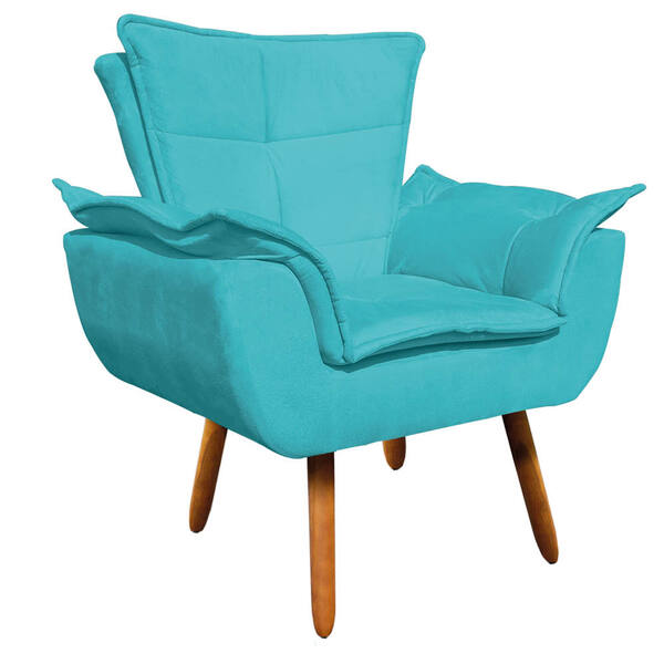 Poltrona Opala Suede Azul Tiffany Pés Palito Tana Decor
