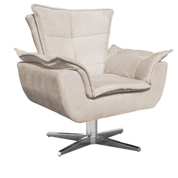 Poltrona Opala Suede Bege Base Giratória Cromada Bnn Decor