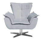 Poltrona Opala Suede Cinza Base Giratória Cromada Bnn Decor