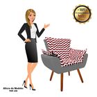 Poltrona Opala Suede Estampado Zig Zag Vermelho D79 E Grafite