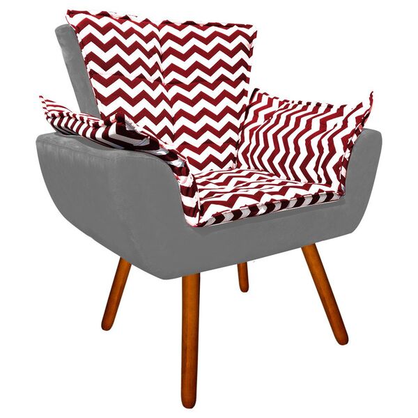 Poltrona Opala Suede Estampado Zig Zag Vermelho D79 E Grafite