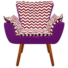 Poltrona Opala Suede Estampado Zig Zag Vermelho D79 E Roxo Pé
