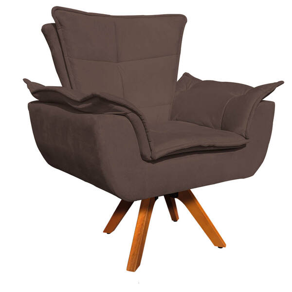 Poltrona Opala Suede Marrom Base Giratória Madeira Tana Decor