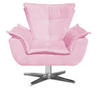 Poltrona Opala Suede Rosa Bebê Base Giratória Cromada Tana De