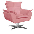 Poltrona Opala Suede Rose Base Giratória Cromada Bnn Decor