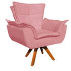 Poltrona Opala Suede Rose Base Giratória Madeira Bnn Decor