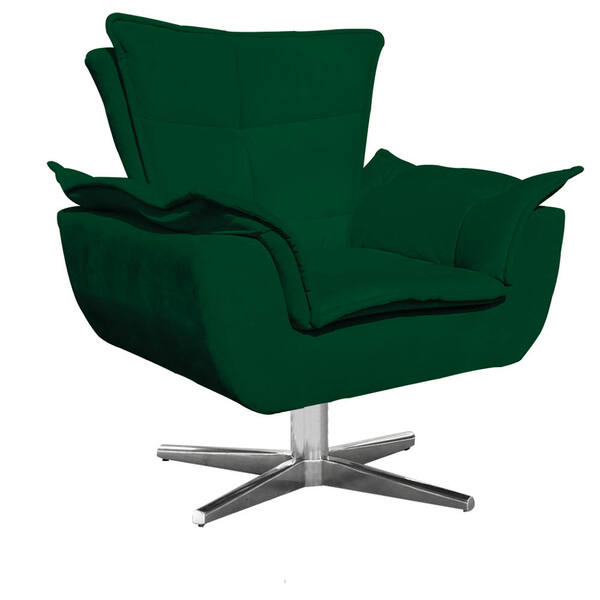 Poltrona Opala Suede Verde Base Giratória Cromada Tana Decor
