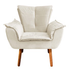 Poltrona Opala Veludo Bege Pes Palito Castanho