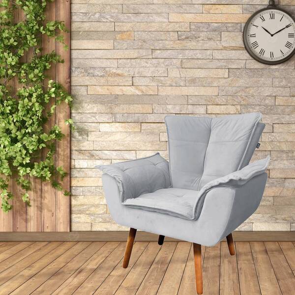 Poltrona Opala Veludo Cinza Pés Palito Bnn Decor