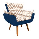 Poltrona Opala Zig Zag Bege D81 E Suede Azul Marinho Pés Pali