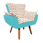 Poltrona Opala Zig Zag Bege D81 E Suede Pés Palito Castanho D