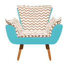 Poltrona Opala Zig Zag Bege D81 E Suede Pés Palito Castanho D