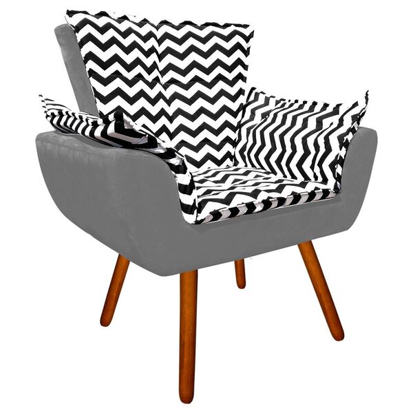 Poltrona Opala Zig Zag Preto D80 E Suede Grafite Pés Palito C