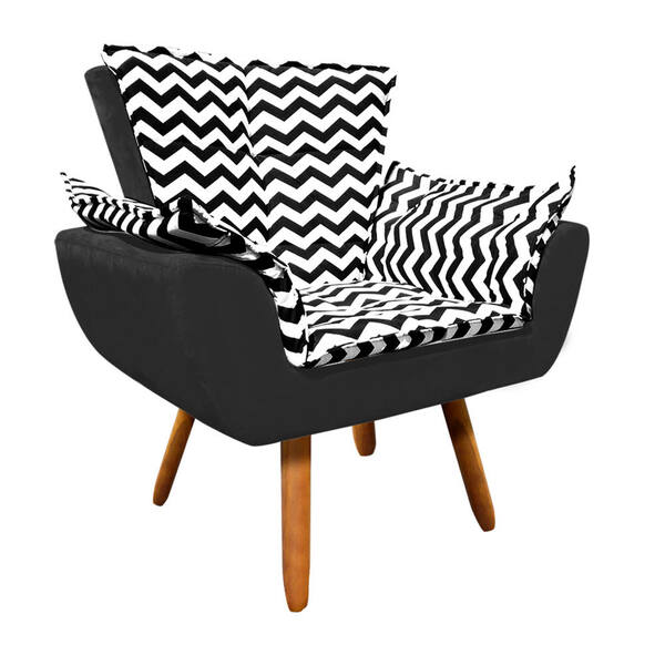 Poltrona Opala Zig Zag Preto D80 E Suede Preto Pés Palito Cas