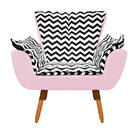 Poltrona Opala Zig Zag Preto D80 E Suede Rosa Bebê Pés Palito